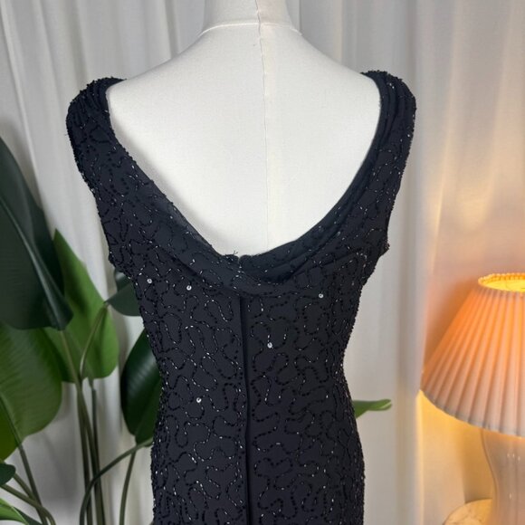 Vintage 90s JMD New York Beaded Embellished Cowl Neck Mini Dress sz 14 - Picture 3 of 10